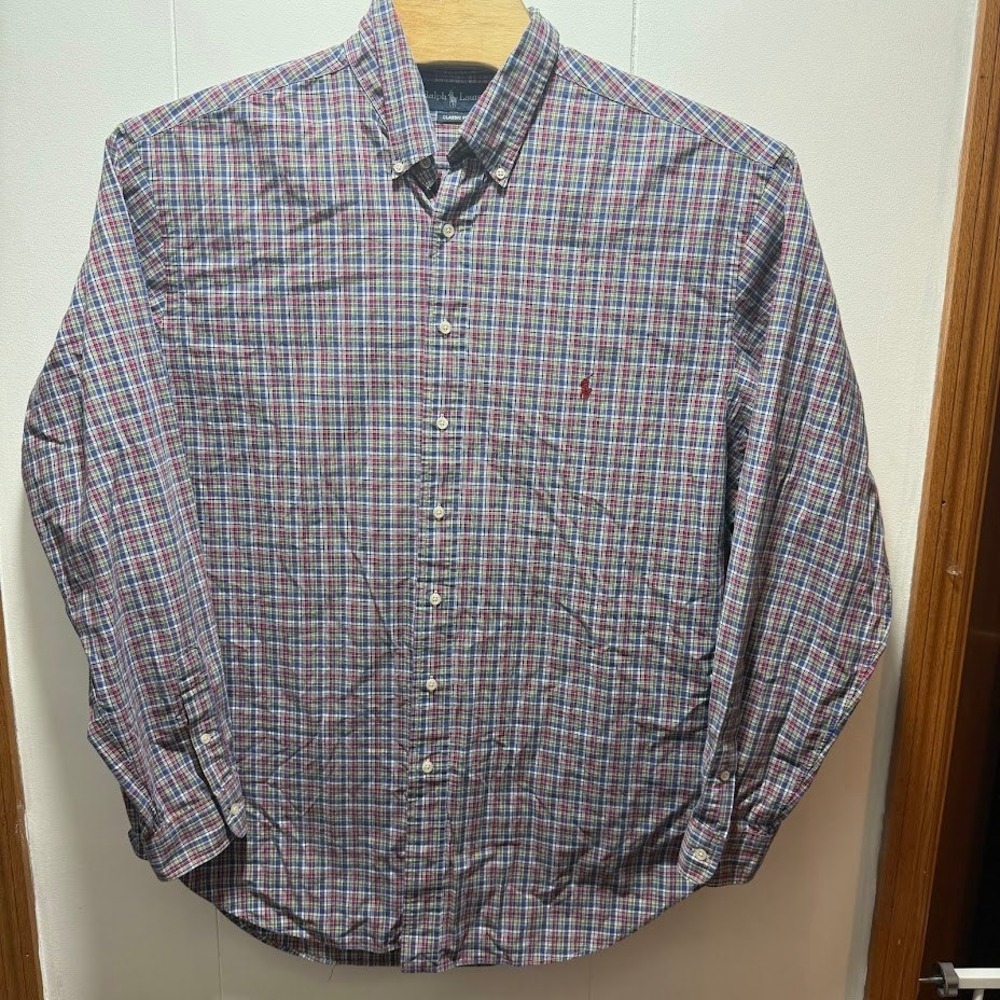 Ralph Lauren Classic Fit Plaid Shirt Mens 2XLT Tall Blue Red Cotton Button Down
